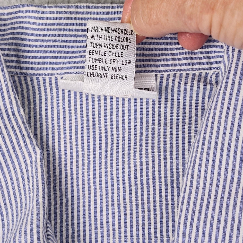 Alfred Dunner Button Up Size 16 Blue Striped Flamingo Embroidery Beaded Coastal - Picture 8 of 8